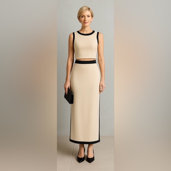 Elegant Cream and Black Women's Skirt and Top - Picture 2 of 5